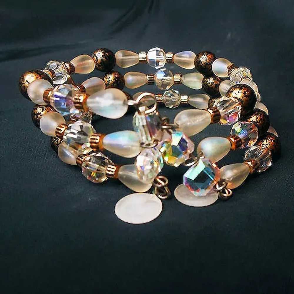 Crystal Aurora Frosted Glass Wide Bangle Bracelet… - image 4
