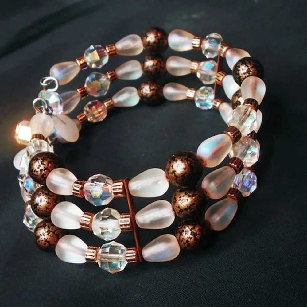 Crystal Aurora Frosted Glass Wide Bangle Bracelet… - image 5