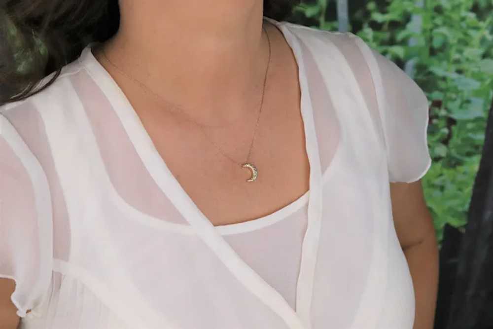 10K Yellow Gold Crescent Moon Necklace 16" 18" 20… - image 3