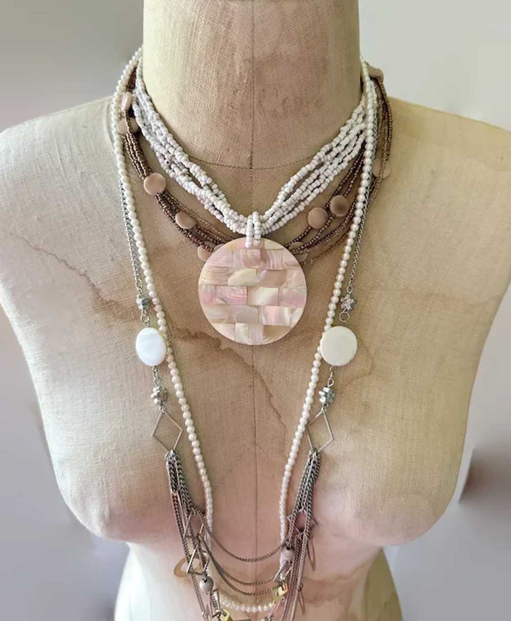 Layered Necklace Lot, Boho Statement, Shell, Moth… - image 2