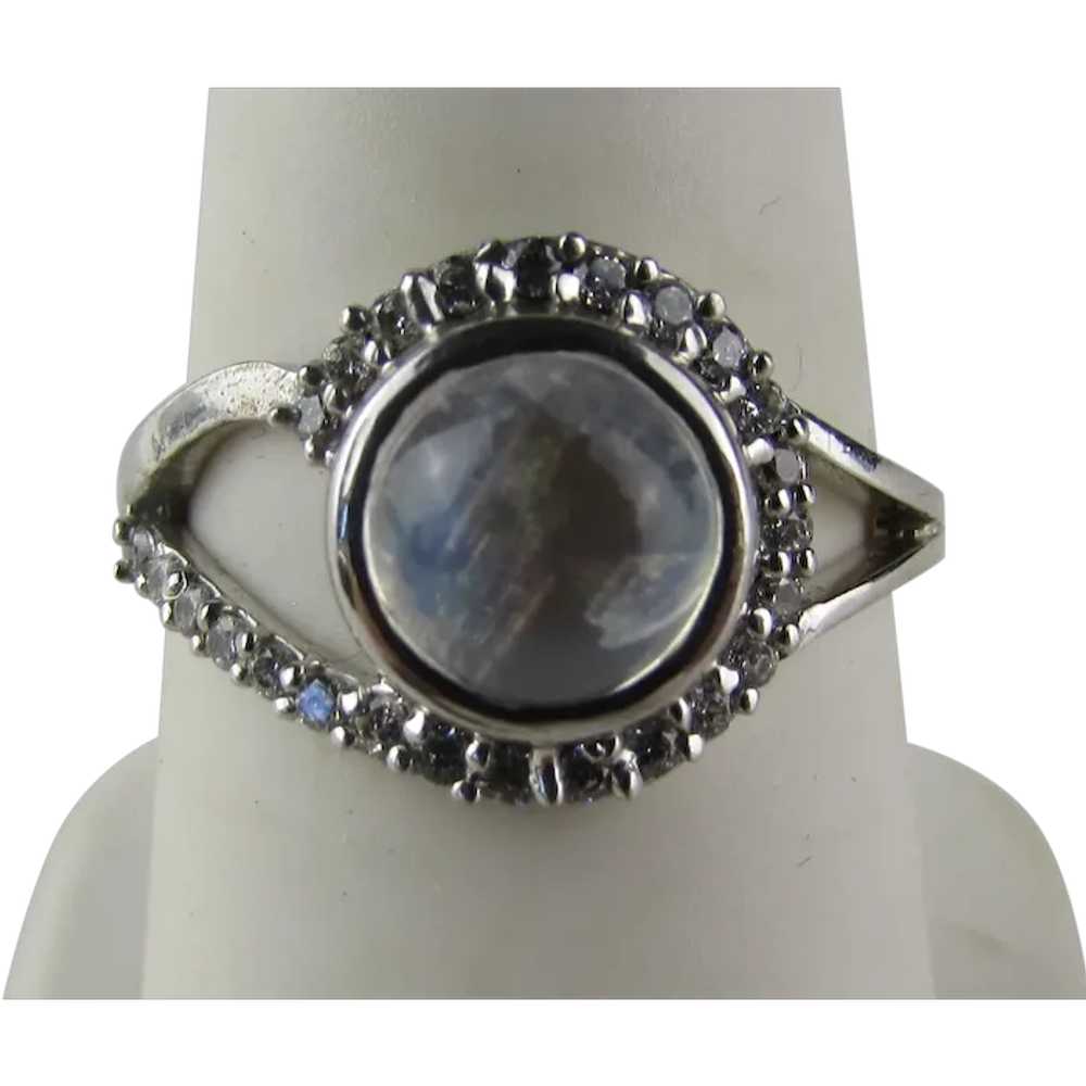 Sterling Silver Moonstone Ring With Crystal Accen… - image 1
