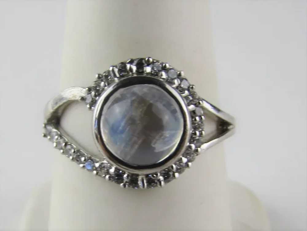 Sterling Silver Moonstone Ring With Crystal Accen… - image 2