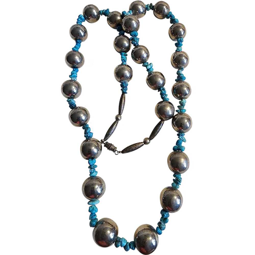 VTG Native American Navajo Turquoise Silver Neckl… - image 1