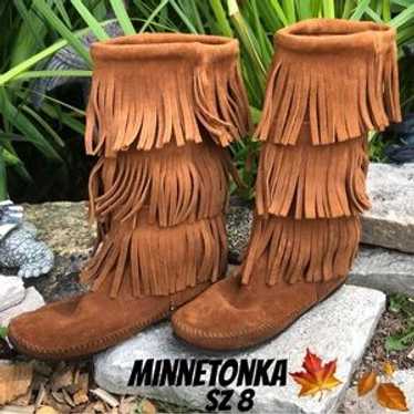 Minnetonka Three Layer Fringe Boot Style Moccasin… - image 1