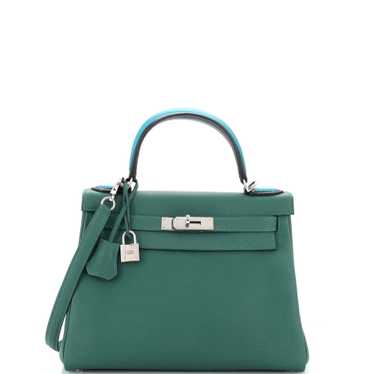 Hermès Rare Hermes Kelly handbag 32 SELLIER lined SHOULDER STRAP IN GREEN BOX  LEATHER-100858 ref.855443 - Joli Closet