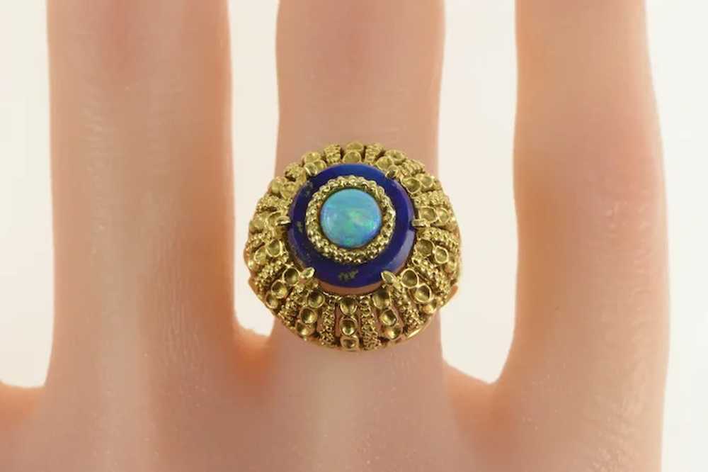 18K Opal Lapis Lazuli 1960's Domed Cocktail Ring … - image 5