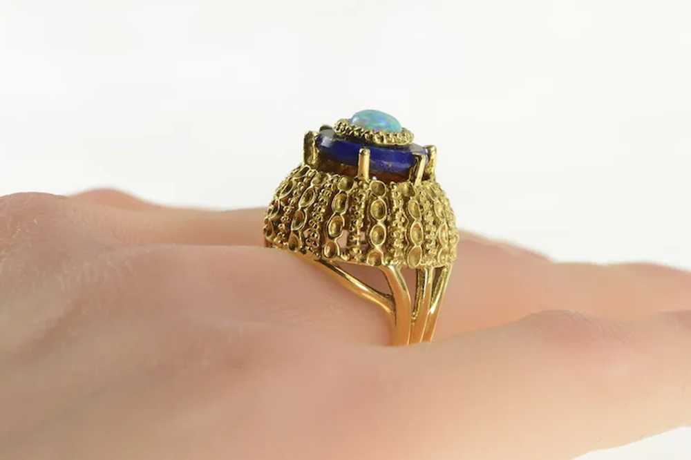 18K Opal Lapis Lazuli 1960's Domed Cocktail Ring … - image 6