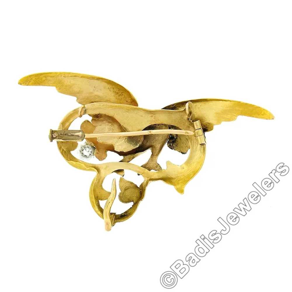 Antique Art Nouveau 14k Gold Large 3D Dragon w/ D… - image 5