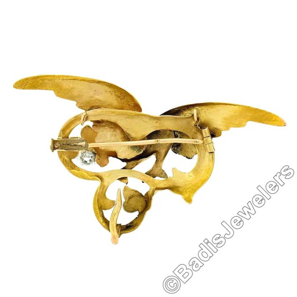 Antique Art Nouveau 14k Gold Large 3D Dragon w/ D… - image 6