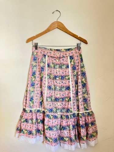 Vintage Pastel Pink Floral Cotton Skirt