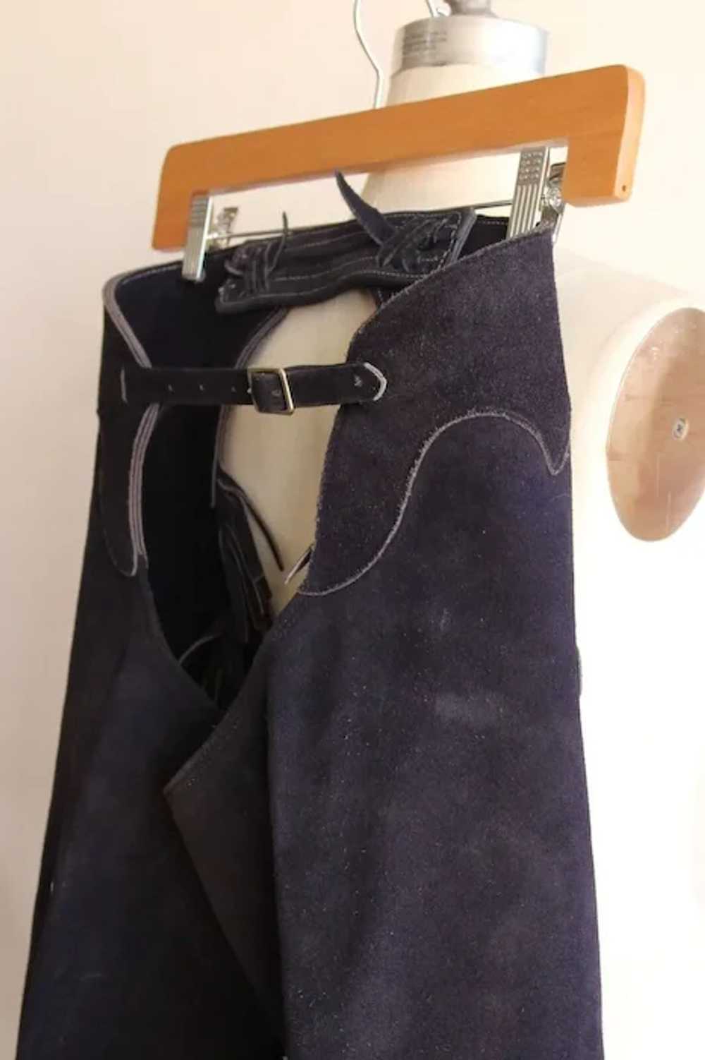 Vintage 1980s 1990s Chaps, Navy Blue Suede with F… - image 2