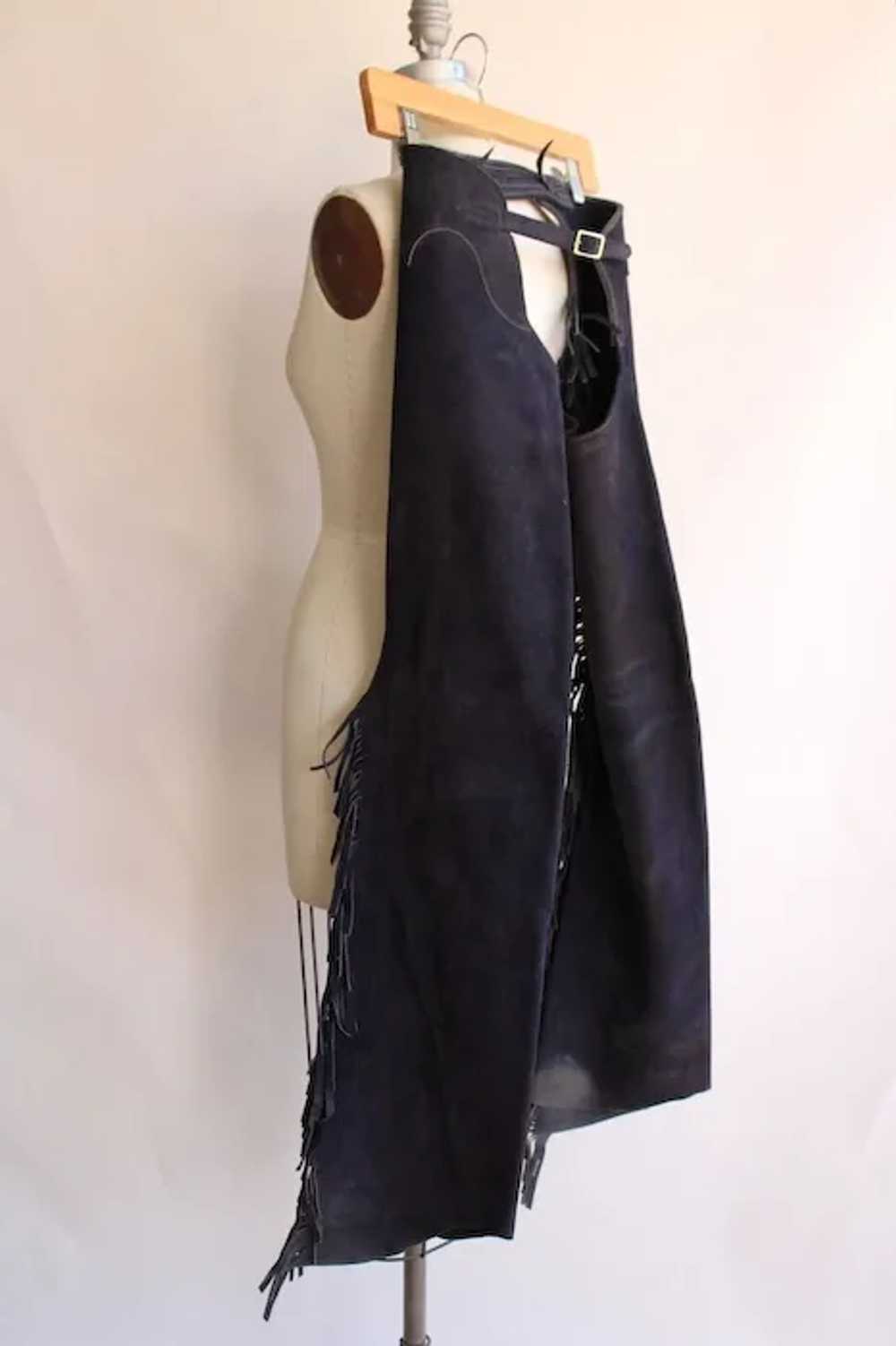 Vintage 1980s 1990s Chaps, Navy Blue Suede with F… - image 3