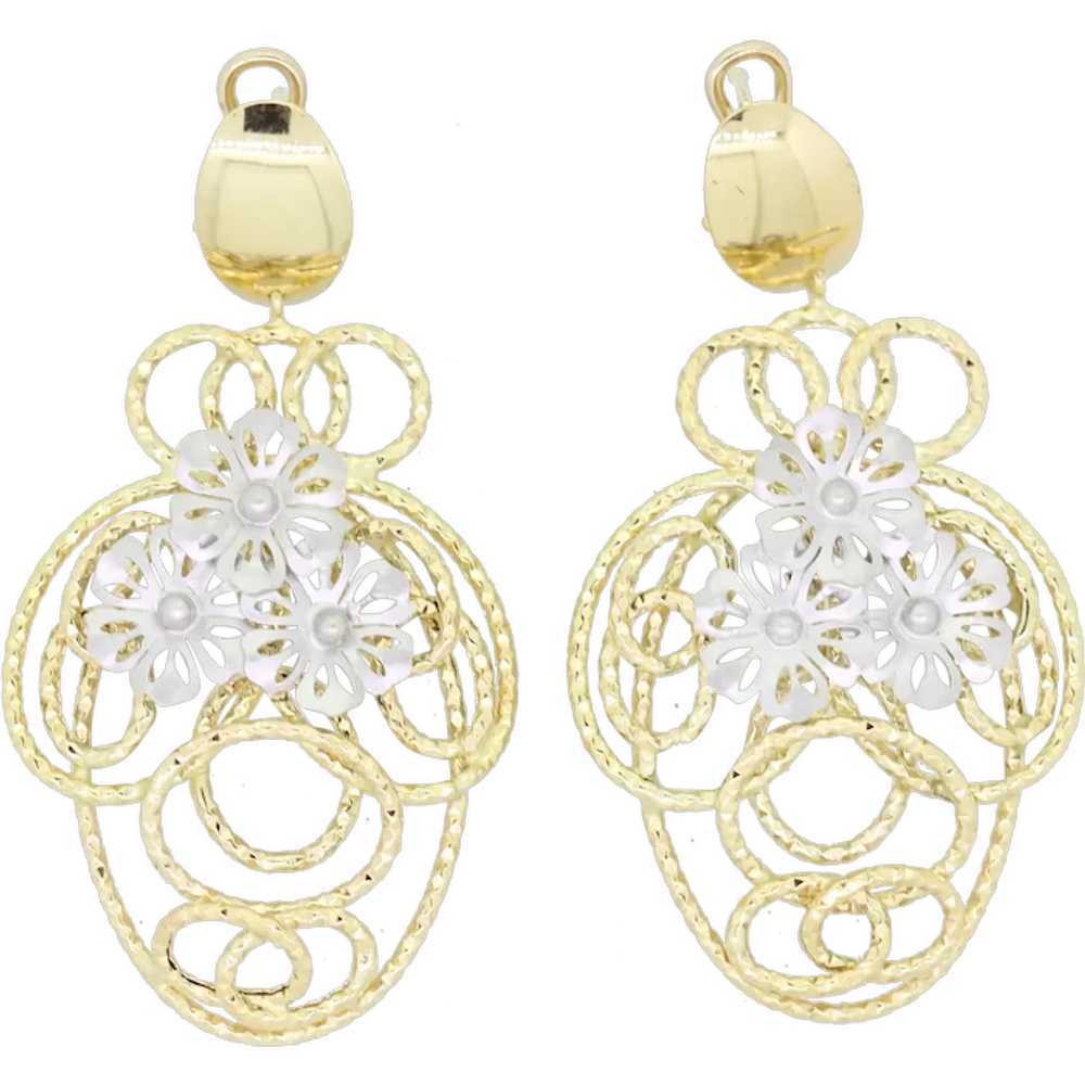 18k Two Tone Gold Floral Freeform Dangle Earrings - image 1