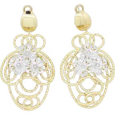 18k Two Tone Gold Floral Freeform Dangle Earrings - image 1