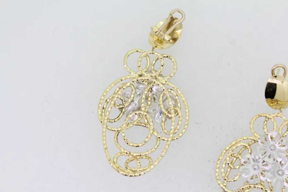 18k Two Tone Gold Floral Freeform Dangle Earrings - image 2