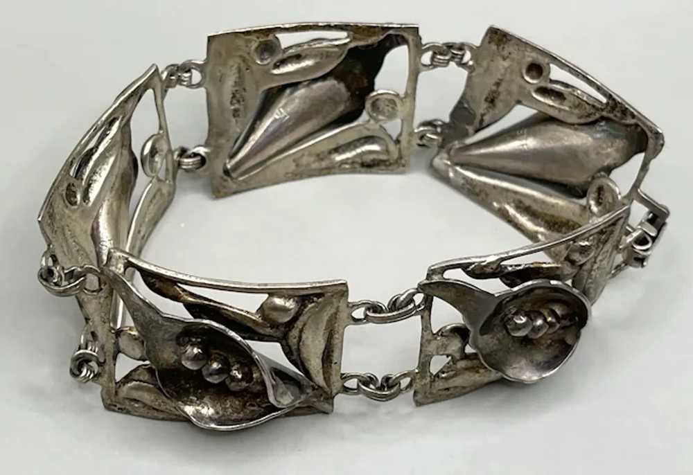Sterling Silver Floral Peace Lily Panel Link Brac… - image 3