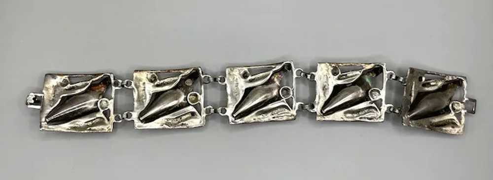 Sterling Silver Floral Peace Lily Panel Link Brac… - image 5