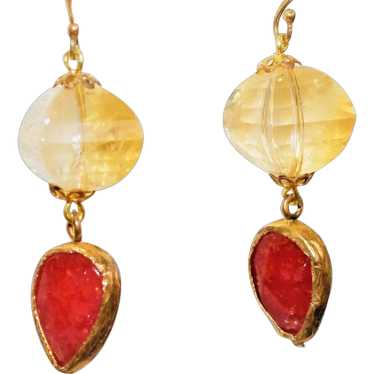 Dramatic Citrine and Ruby Earrings - image 1