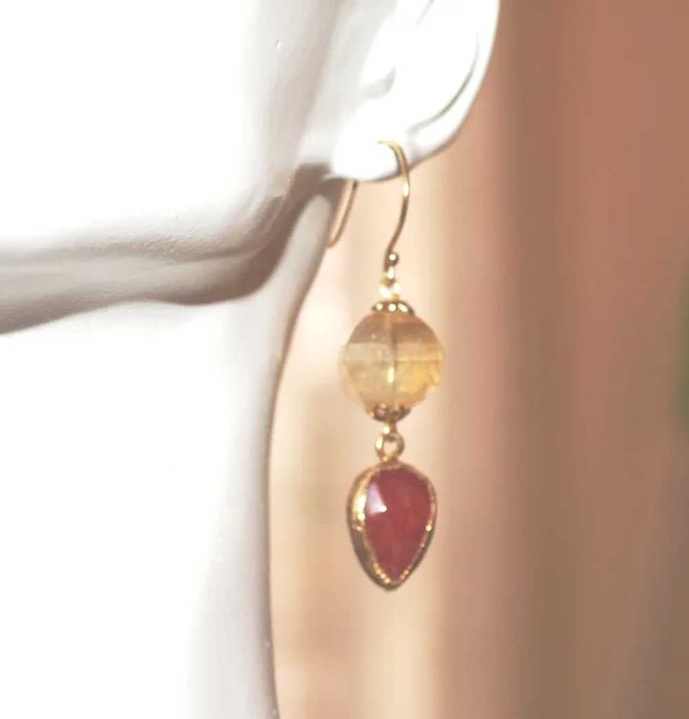 Dramatic Citrine and Ruby Earrings - image 2