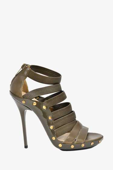 Jimmy Choo Olive Green Leather/Patent Gold Studded