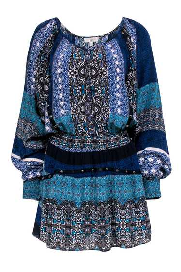 Ramy Brook - Blue & Black Print Long Sleeve Dress 