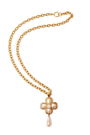 Chanel 94P Gripoix pearl dangle cross pendant nec… - image 1