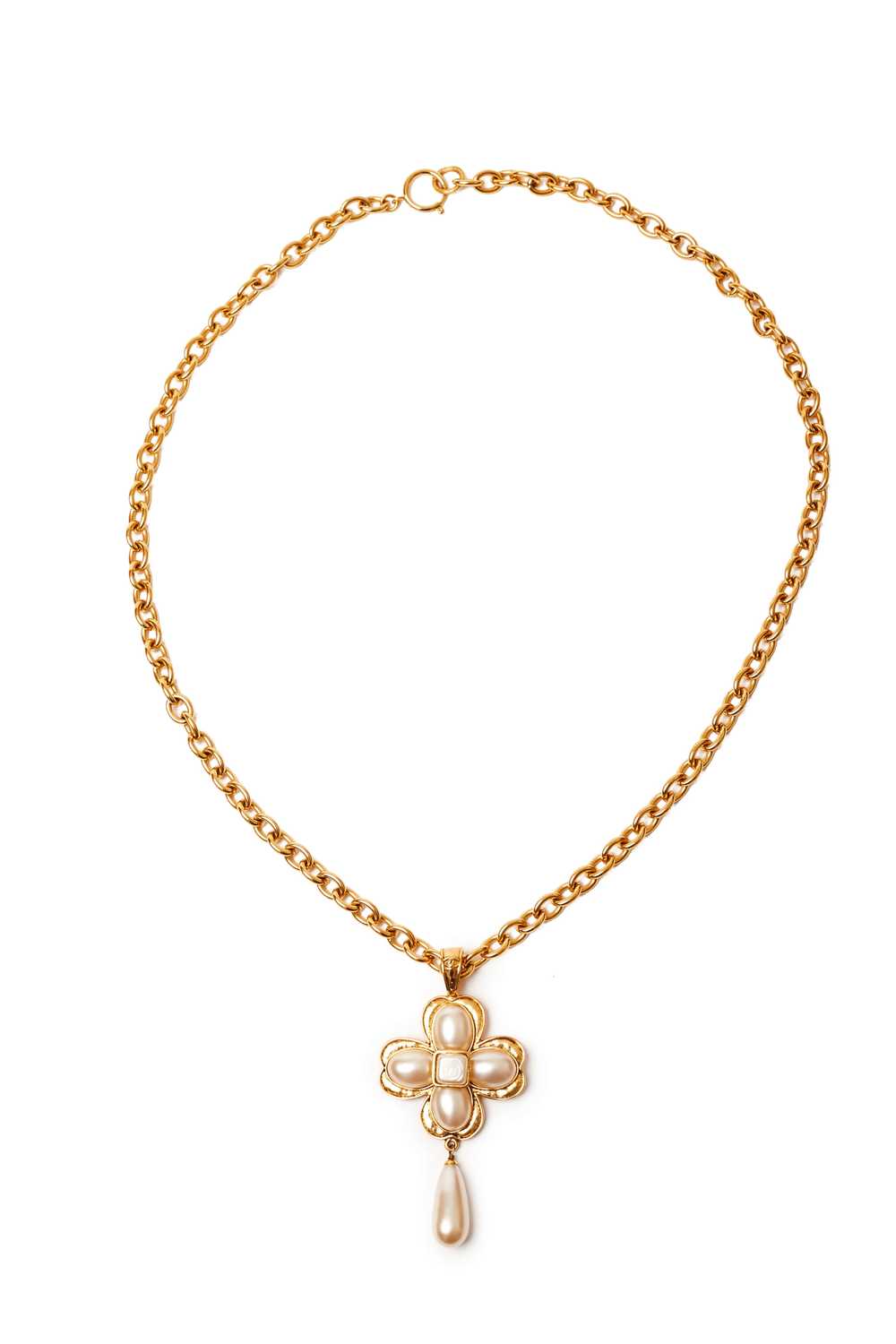 Chanel 94P Gripoix pearl dangle cross pendant nec… - image 3