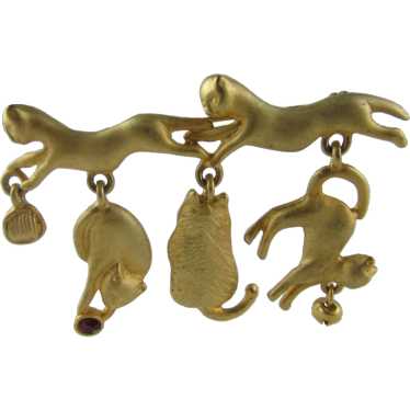 AJC Gold Tone Cats and Cats Pin - image 1