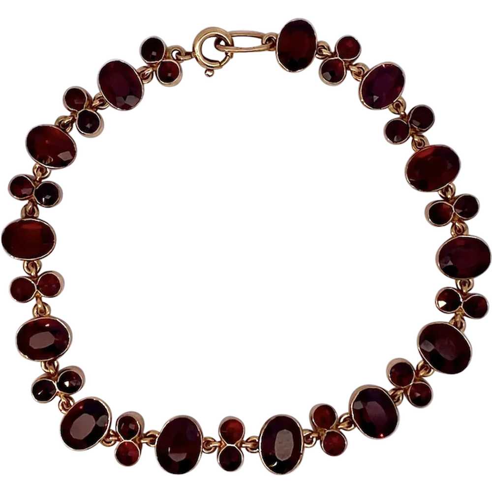 Antique Estate Edwardian Garnet Bracelet 14K Gold - image 1