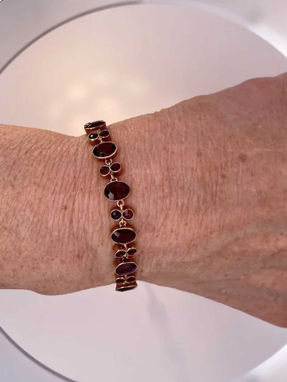 Antique Estate Edwardian Garnet Bracelet 14K Gold - image 4