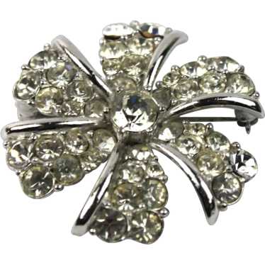 Henry Bogoff Rhinestone Flower Brooch Pin Rhodium 