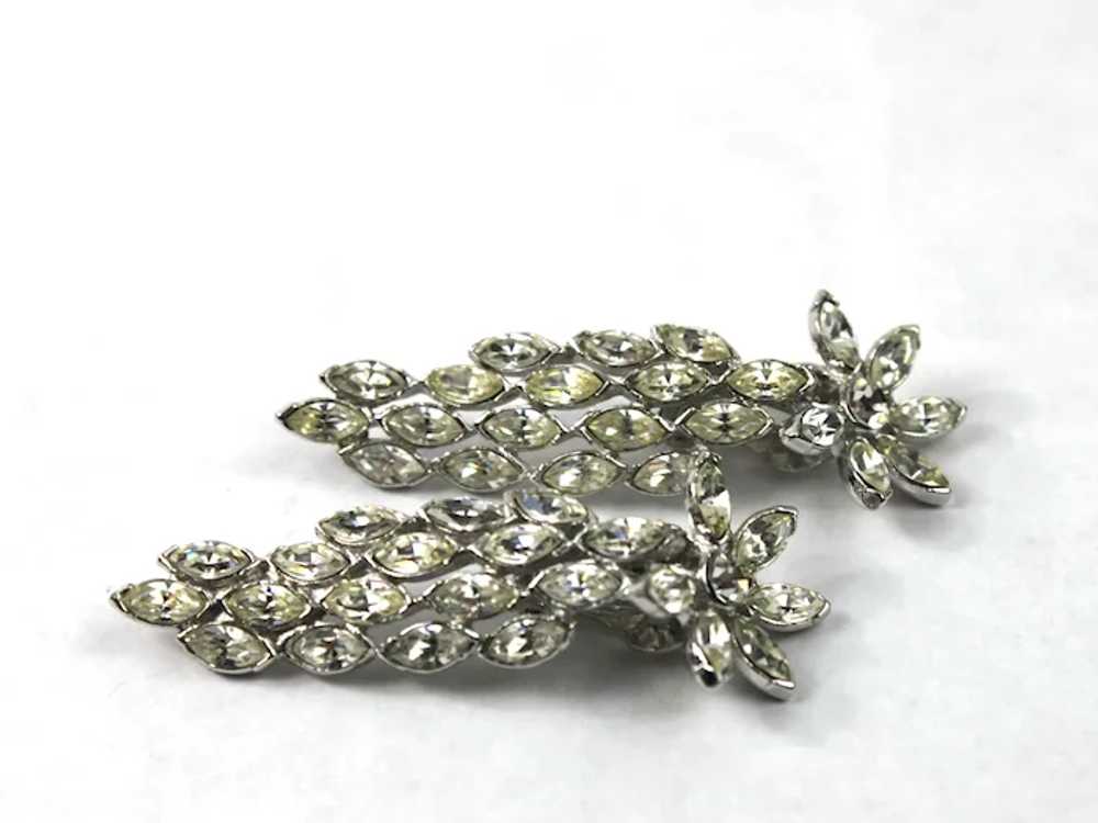 Henry Bogoff Rhinestone Flower Dangle Clip On Ear… - image 2