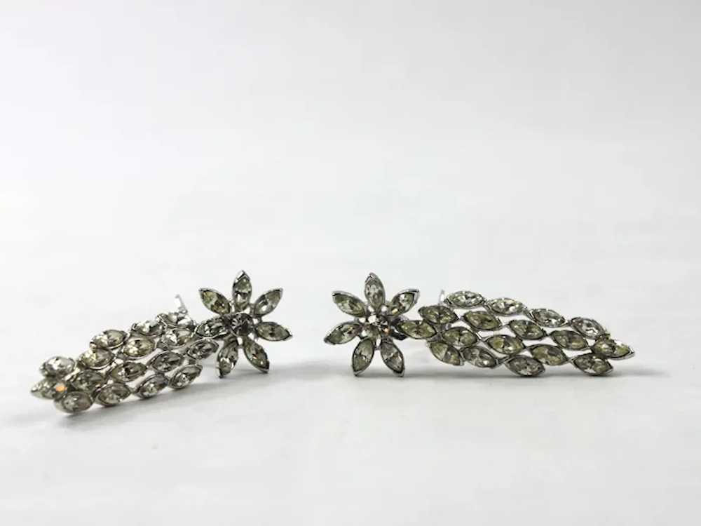 Henry Bogoff Rhinestone Flower Dangle Clip On Ear… - image 3