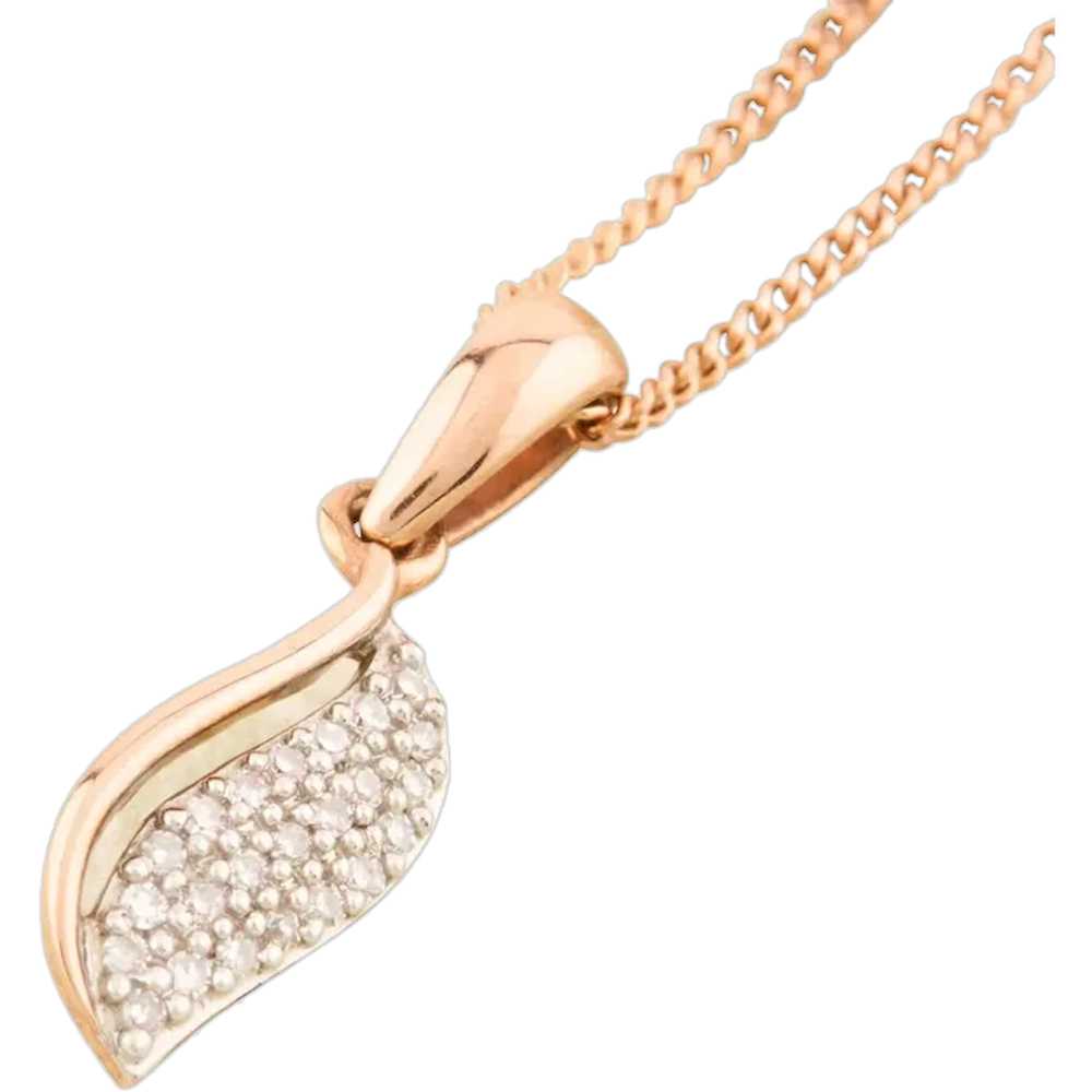 9ct Rose Gold Diamond Leaf Pendant & Chain - image 1