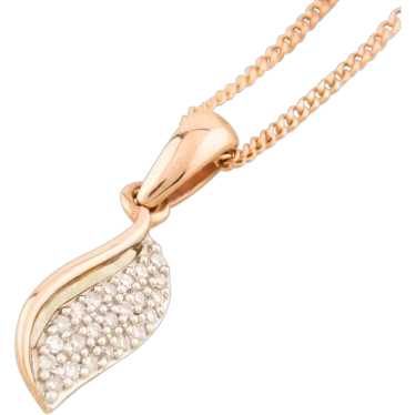 9ct Rose Gold Diamond Leaf Pendant & Chain - image 1