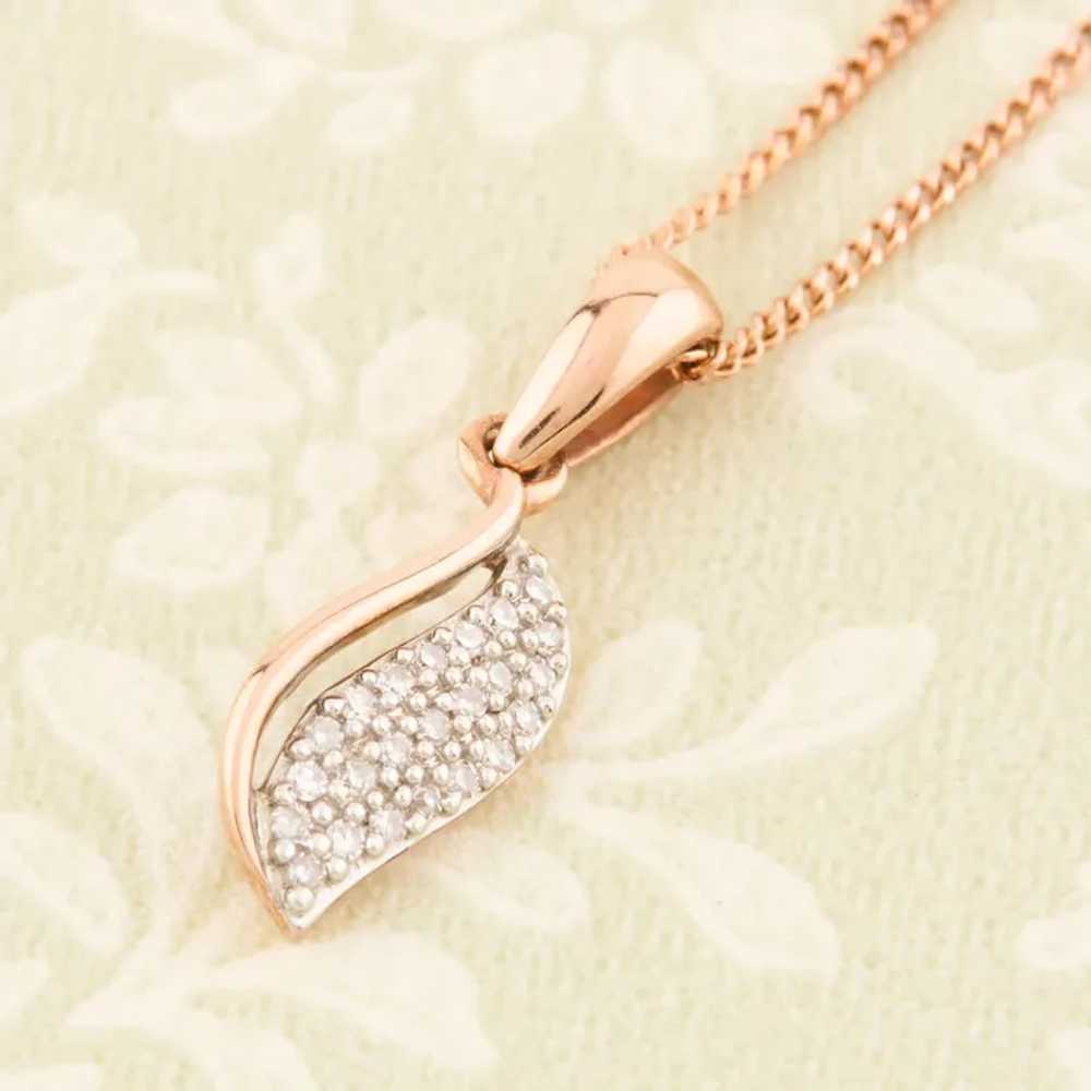 9ct Rose Gold Diamond Leaf Pendant & Chain - image 3