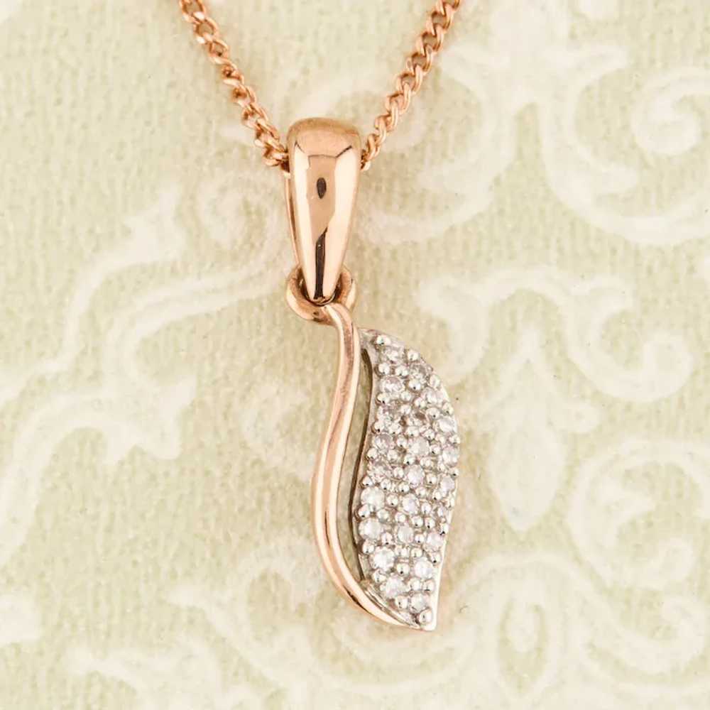 9ct Rose Gold Diamond Leaf Pendant & Chain - image 4