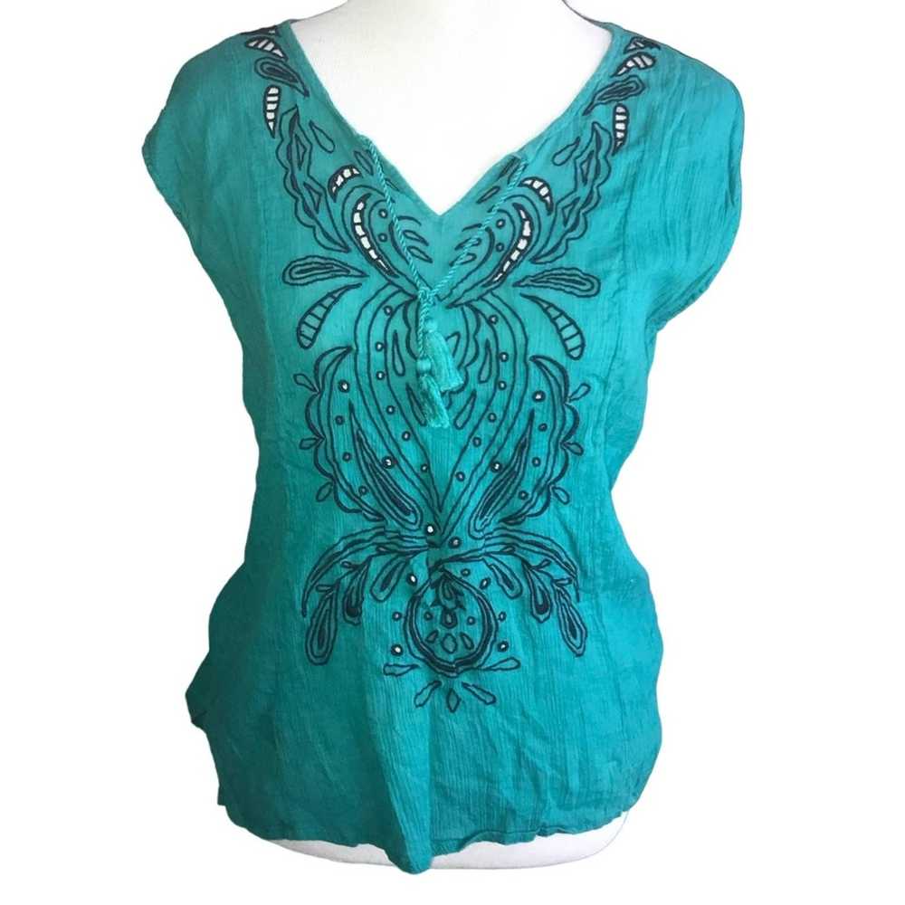 Lucky Brand LUCKY BRAND GREEN BOHO EMBROIDERED PE… - image 1