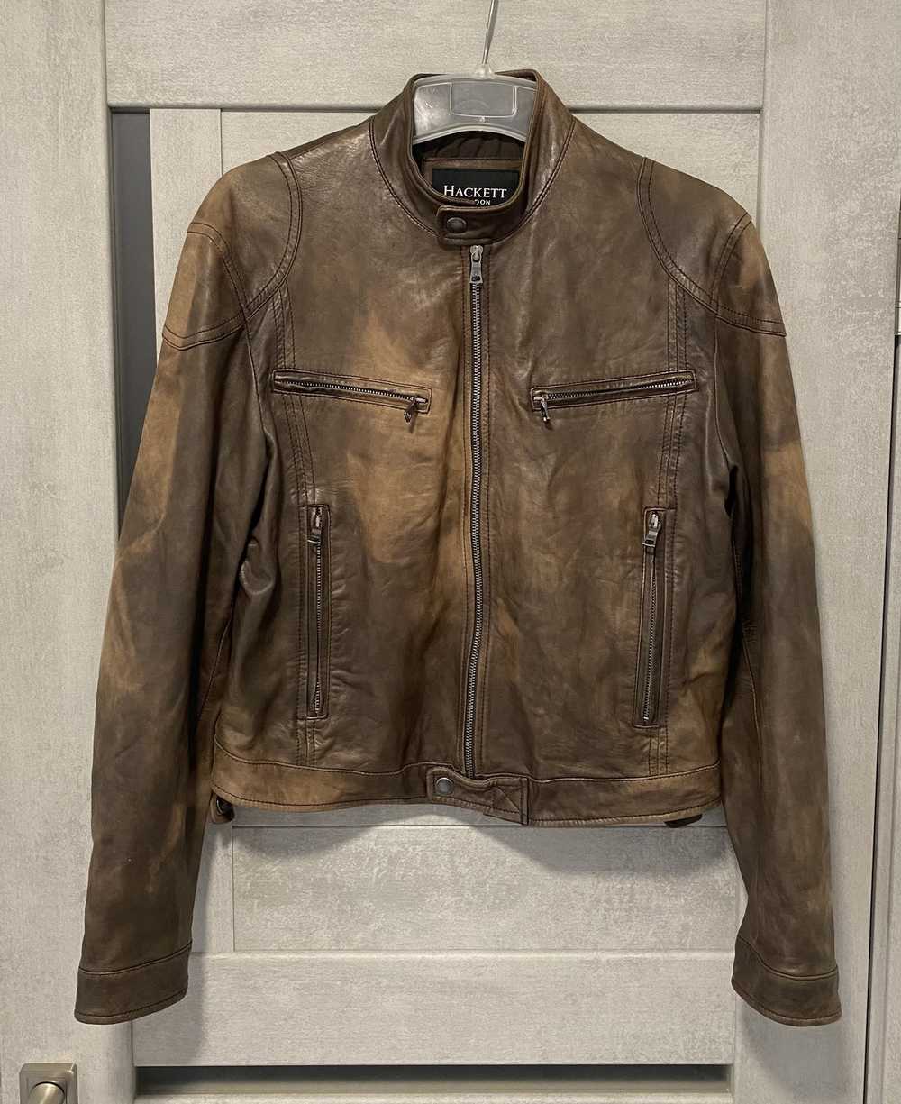 Hackett Hackett brown leather washed biker jacket - image 1