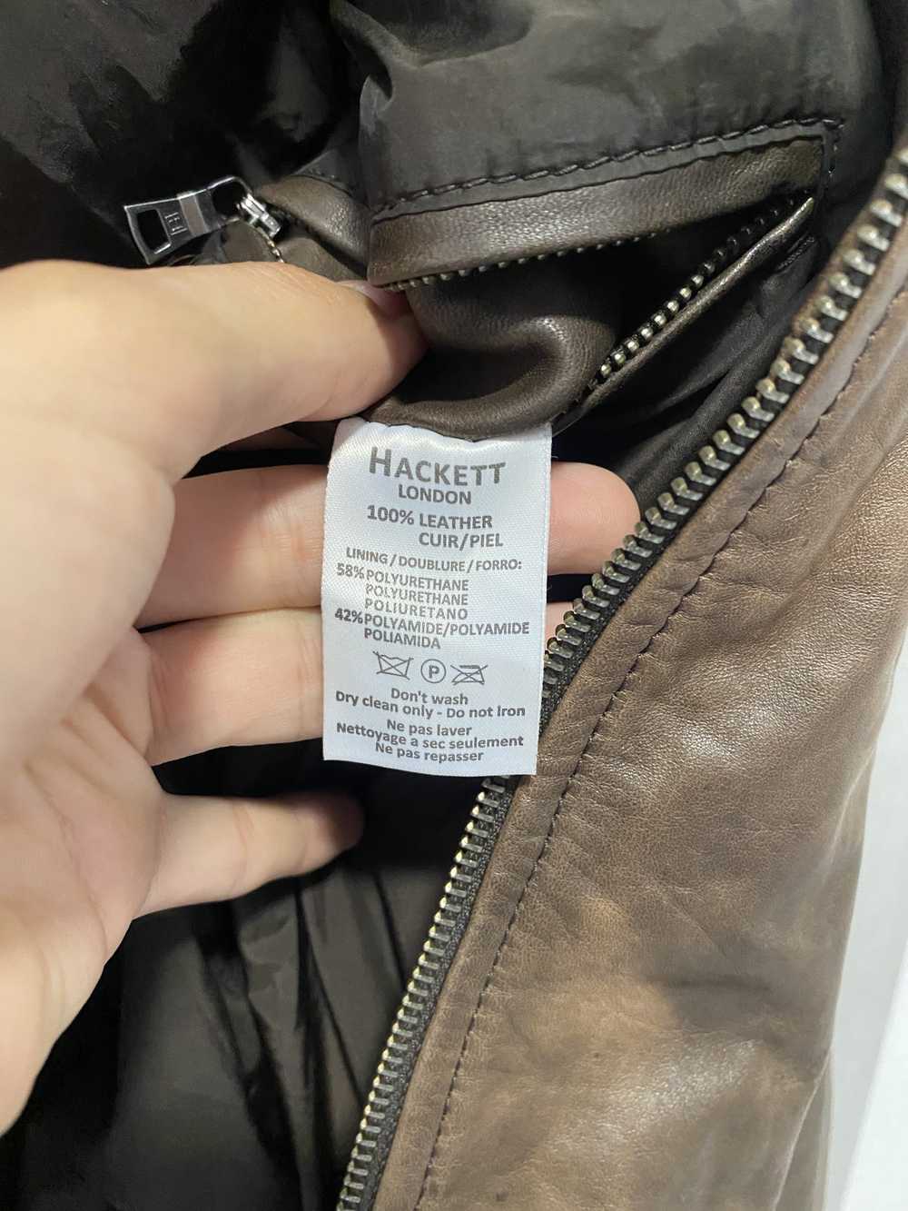 Hackett Hackett brown leather washed biker jacket - image 3