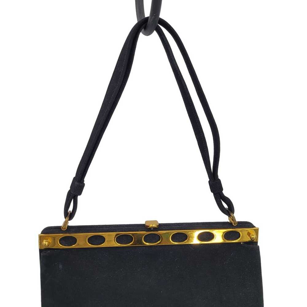 Vintage 60s Evening Bag Black Velvet Top Handle O… - image 6