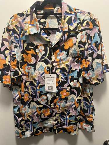 Prada Abstract floral button down bowling shirt