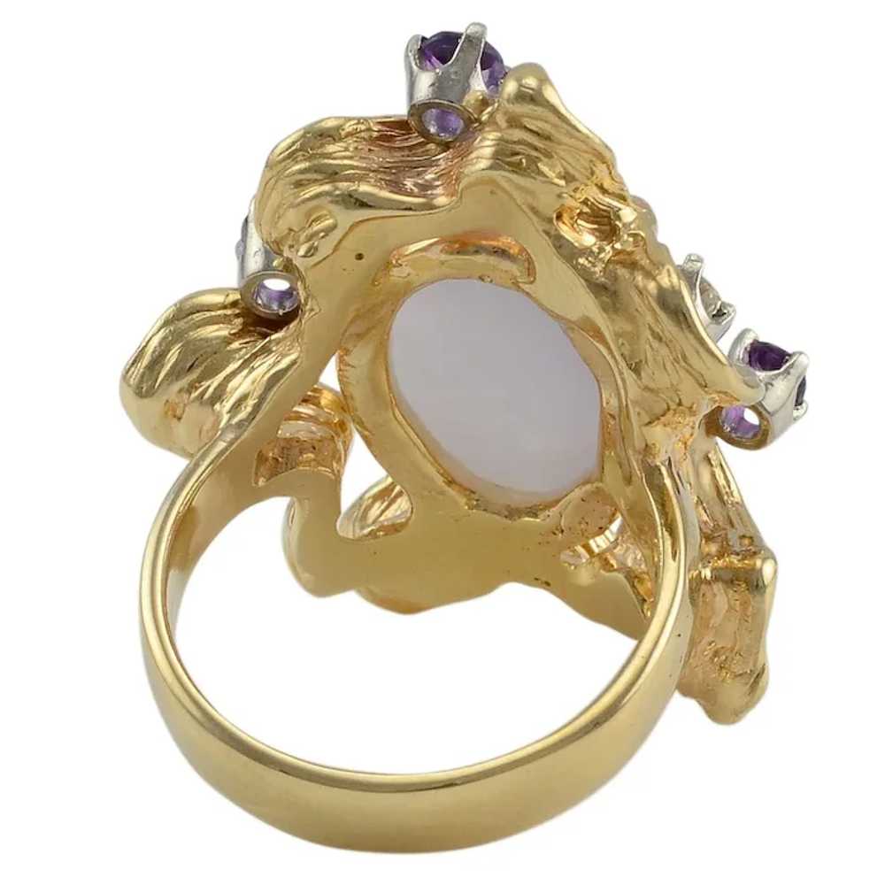 14K Yellow Gold Lavender Jadeite, Diamond and Ame… - image 3