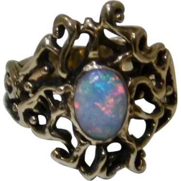 14K Opal Biomorphic Mid-century Ring Sz 3 3/4