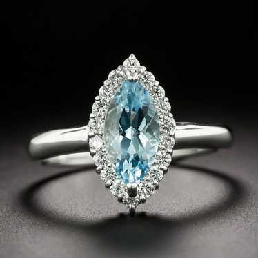 Estate Marquise-Cut Aquamarine and Diamond Ring