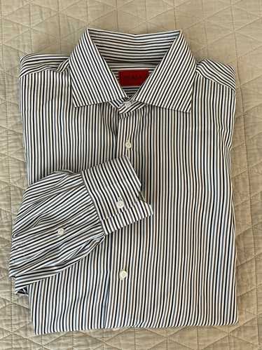 Isaia Alternating Stripe Spread Collar Shirt