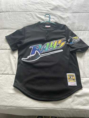 RAYS MEN'S BLACK DEVIL RAYS WADE BOGGS 25TH MITCHELL AND NESS PULLOVER  JERSEY