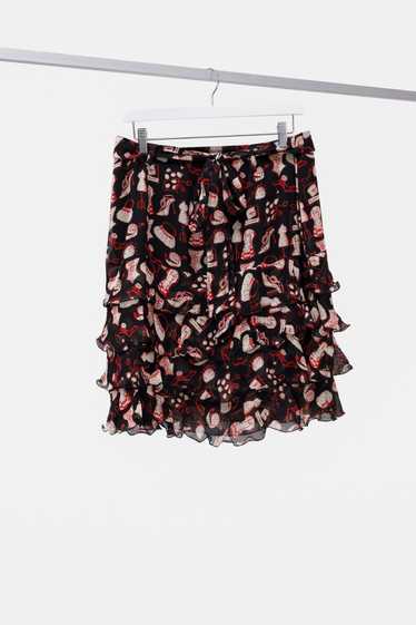 Escada Escada Red Silk Printed Ruffle Skirt