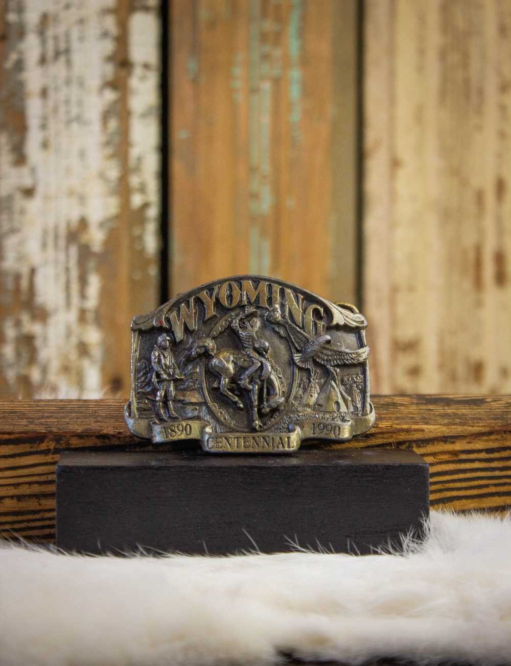 Vintage Vintage Wyoming Centennial Brass Belt Buc… - image 1