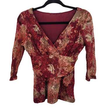 Vintage Vintage Lace Blouse Top M Red Floral Shee… - image 1